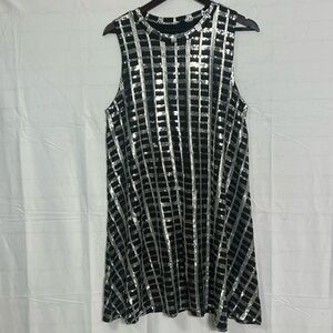 HeartSoul Black and Silver Mini Dress Sleeveless Crew Neck